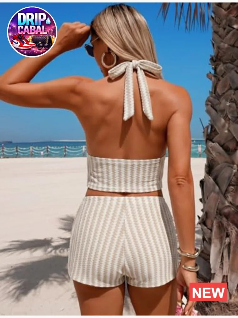Halter V Neck Triangle 3 Piece Tankini Set with Shorts